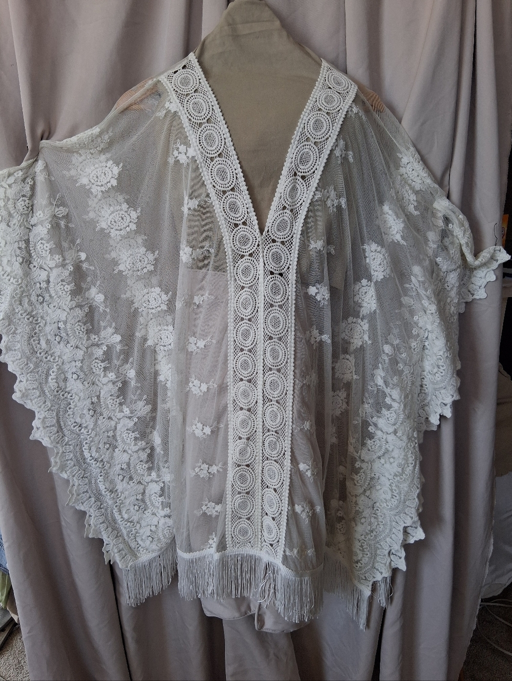 Ivory Lace Fringe Overlay Top